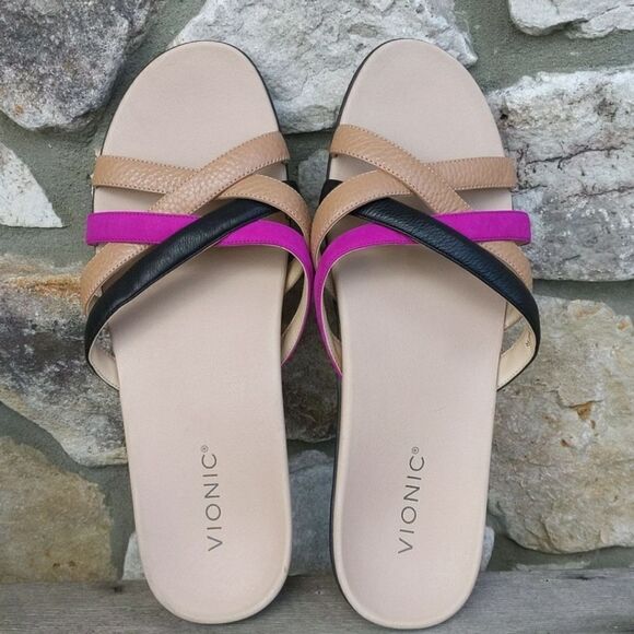 VIONIC Dava Leather Slide Comfort Sandals Size 11 M Strappy Slip On Neutrals - Picture 5 of 12